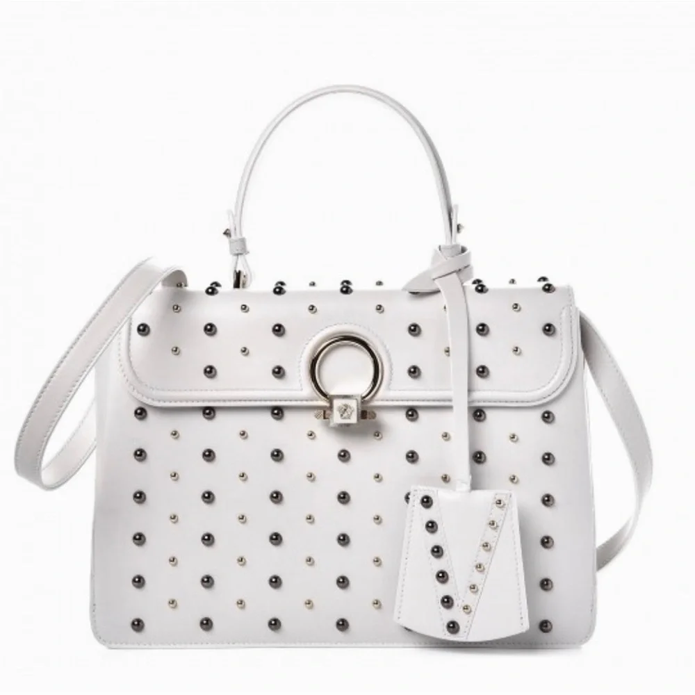 •••SOLD•••Retailed $3550 Versace Calfskin Studded DV Satchel White Bag - Picture 1 of 17